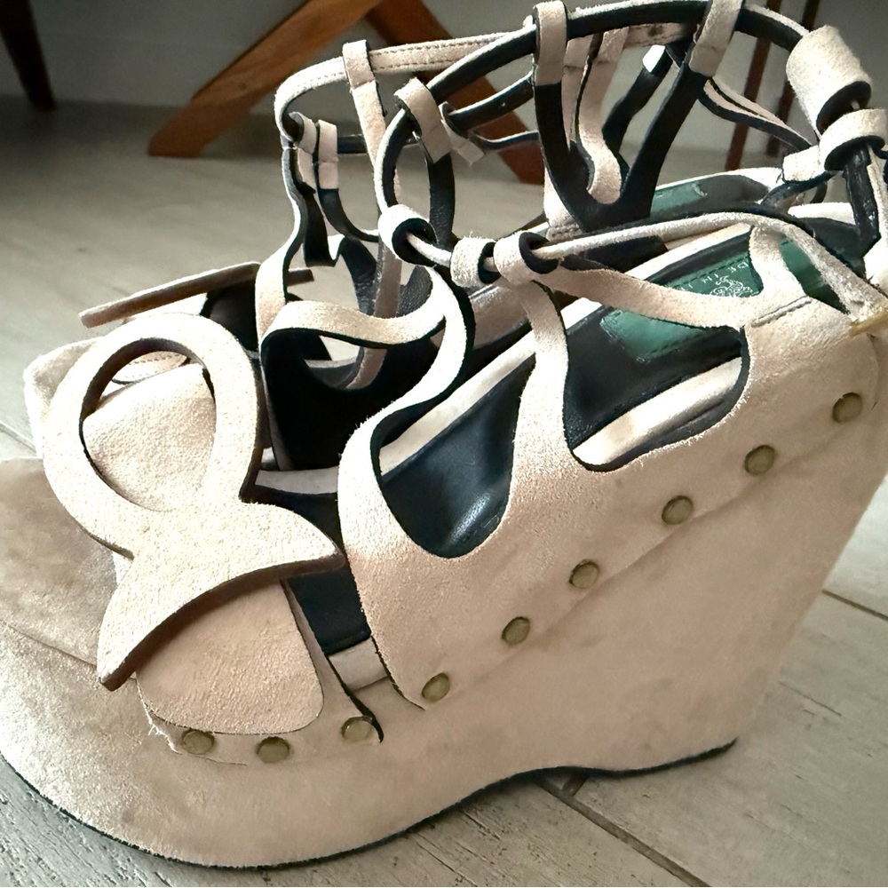 Pucci Tan Suede Leather Musa 140 Platform Summer Wedges - Size IT 37 / US 7 - Picture 2 of 7